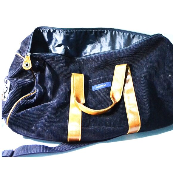Nautica Travel Bag/Duffel Bag Dark Blue Corduroy Material Hand Or Shoulder Carry - Picture 1 of 3
